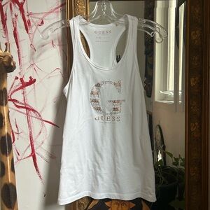Guess White Tank with Subtle Rose Gold Logo XS